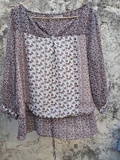 TEX woman joli haut chemisier en  polyester blanc et taupe taille 46 / 48