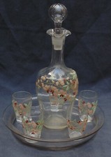 rare ancien service a liqueur verre émaillé legras très bon état époque 1900