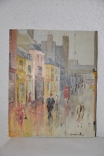 Tableau acrylique sur carton Signé Newman rue animé de Londres