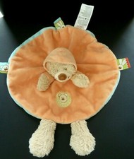 *. DOUDOU PLAT ROND NICOTOY KIABI OURS CAPUCHE ORANGE BLEU INDIEN ETAT NEUF*