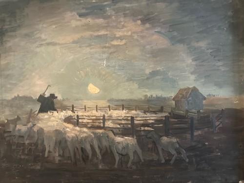 Peinture huile toile troupeau - peinture,