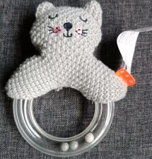 595🌟🐱doudou Hema Hochet Éveil Chat Cat Gris mailles côte