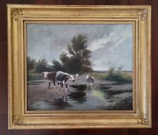 Edouard Debat-Ponsan 1847-1913  Vaches s'abreuvant Hst signée bas droite 44 x 36