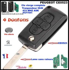 CLE VIERGE CE0523 CIRCUIT PEUGEOT 807/1007 CITROËN C8 4BOUTON ASK 433MHZ SS RAIN
