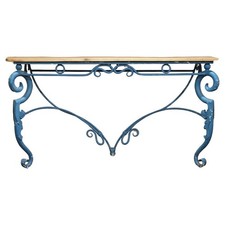 Grande table console vintage en métal bleu