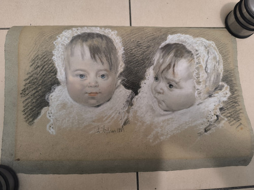 Ancien pastel fusain - pastel, de