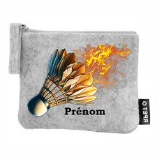 Porte monnaie gris motif badminton volant personnalisable