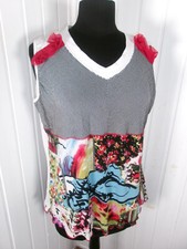 Top tee shirt Tunique bi-matière EVALINKA 7 42/44 rayé gris bas fleu Made Italy