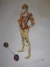 Dessin Gouache  HALTEROPHILISTE   Signé JEAN LE GUENNEC (1924/1988)