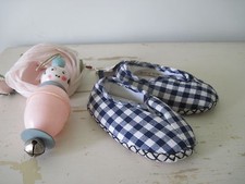  Pair NWT French Baby Child's Blue & White Gingham Check Slippers Size 20-21 M