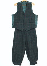 Vintage Green Check Wool Knickers(W33 to W36)/Vest(XL) Hunting Set HARRIS TWEED