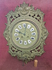 Ancienne grande Pendule cartel mural en bronze horloge carillon XIX