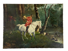 Ancien Tableau Peinture HST - Scène de Vénerie - Chasse à Courre - Fin 19ème