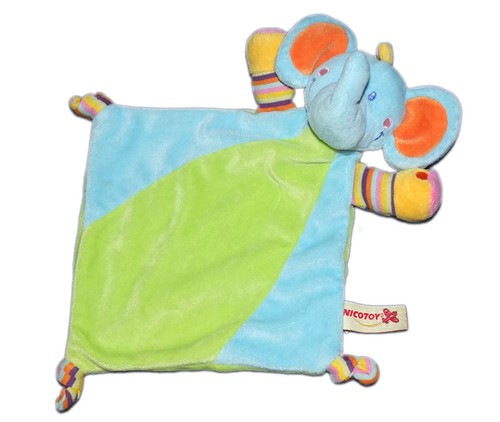 Doudou plat elephant bleu vert - doudou,