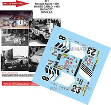 DECALS 1/16 REF 0431 ALPINE RENAULT A110 NICOLAS RALLYE MONTE CARLO 1975 RALLY