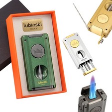 Lubinski Briquet à cigare Rechargeable Gaz Butane Cigare Cadeau V-Coupe cigare