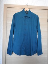 CHEMISE COSTUME HOMME t.M marque CELIO  manche longue coton bleu turquoise foncé