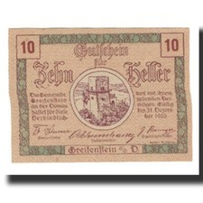 [#664069] Billet, Autriche, Greifenstein N.Ö. Commune, 10 Heller, textes, 