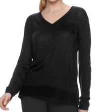 NWT Apt 9 Knit Top Women's Size Med Black Long Sleeve Lightweight Sweater $40