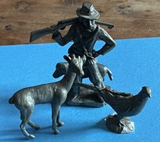 3 Figurines étain Thème Chasse KMD DAALDEROP ROYAL HOLLAND PEWTER faisan Biche