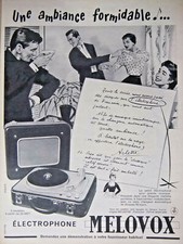 PUBLICITÉ DE PRESSE 1956 ÉLECTROPHONE MELOVOX 5 MODÈLES - ADVERTISING