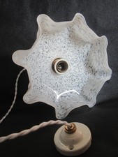 Ancienne lampe plafonnier baladeuse Art Déco Semi-cristal blanc nuageux CLICHY