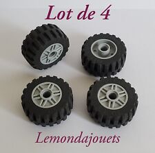 Lot 4 Roues Lego 55981c02 Pneus à Crampons Jantes Light Bluish Gray Gris Clair
