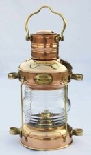 ANCIENNE LAMPE A HUILE ANCRE LAITON et CUIVRE LAMPE BATEAU NAUTIQUE POUR BATE...