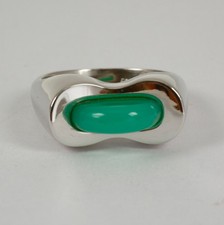Concepteur-Anneau En 585 or Blanc 14 Carats Avec Chrysoprase