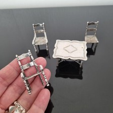 Salon Miniature en Argent pour Poupée Chaise Fauteuils Table Sterling Silver