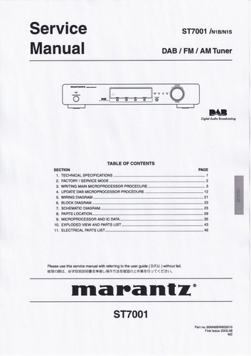 Service manuel instructions - service, d'instructions