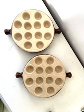 lot de 2 Poêlons À Escargots en céramique marron beige 12 trous diamètre 18 cm