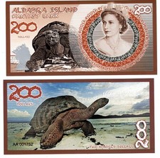 ALDABRA ISLANDS Billet 200 DOLLARS 2019 REINE ELIZABETH II QE 2 TORTUE NEUF UNC