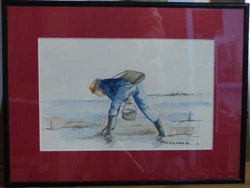 Aquarelle pecheur gois - pecheur, gois"