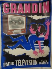 AFFICHE ANCIENNE RADIO GRANDIN - CHEVAUX - IMP GAILLARD SIGNE P.RAOUL