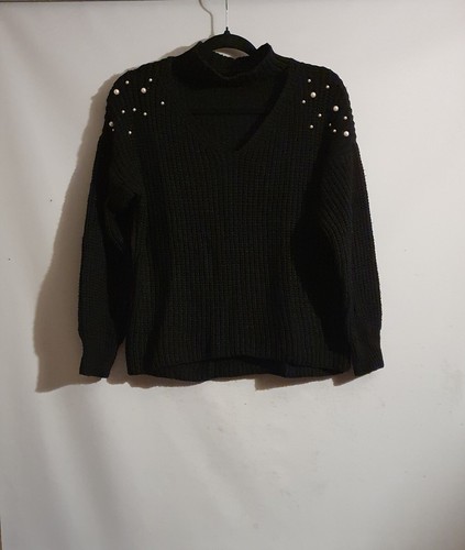 Pull noir perles taille - à,