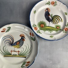 2 assiette ancienne décor polychrome au coq faience, Nevers Argonne ? Diam.~23cm