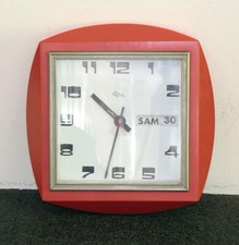 ODO Pendule murale Vintage en bois laqué Orange années 60 Déco Design Rétro