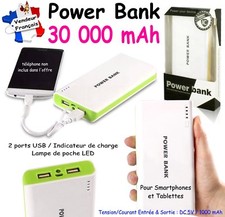 Power Bank 30000 mAh - Coloris BLANC VERT : 2x USB / Led / Indicateur de charge