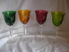 FRENCH CUT CRYSTAL WINE GLASSES,SET OF 4,SIGNED.