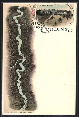 Lithographie coblenz château - lithographie, coblenz,