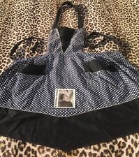 FRENCH 1920s WOMEN FULL BIB APRON~ BLACK & NAVY BLUE & WHITE POLKA DOTS ~ LOVELY