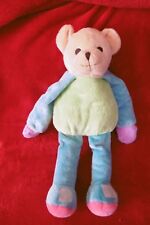Doudou Peluche 3 SUISSES OURS BLEU VERT ROSE VELCRO AUX PATTES