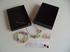 Collier + Boucles D'Oreilles + Bracelet Set Parure De Original Murano Bijoux