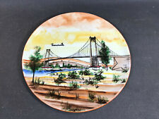 Ancienne assiette décoration murale pont de Tancarville peint à la main