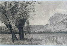 ADOLPHE APPIAN Culvoz Route de Bassy DESSIN ORIGINAL Fusain Ain 1884