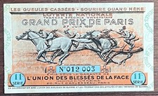 Billet loterie nationale Les gueules cassées grand prix Paris 1937