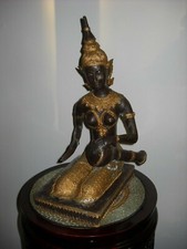 STATUETTE BRONZE APSARA DIVINITE MUSICIEN BOUDDHA THAILANDE CHINOIS ASIATIQUE