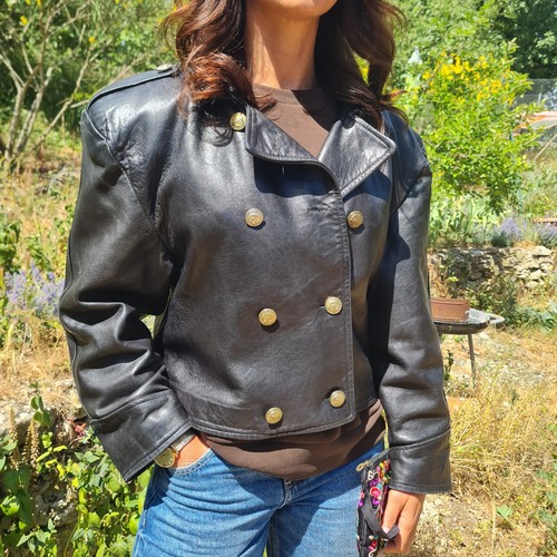 Veste cuir vintage - vintage, femme