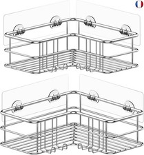 Menbyci Lot de 2 étagères de douche d'angle argentées avec crochets, en acier in